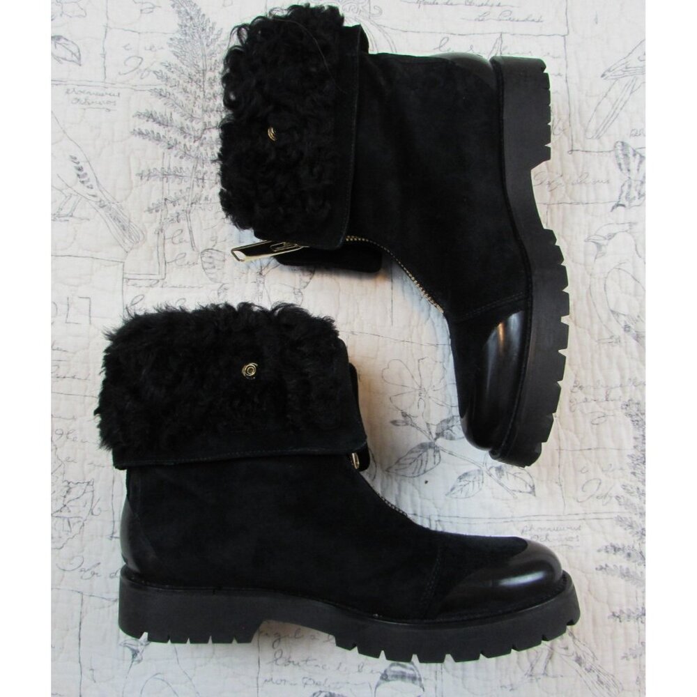 EUC $700 ITALY Burberry Quinsley Shearling Suede Lug waterproof Boots 36 6 - Picture 3 of 16